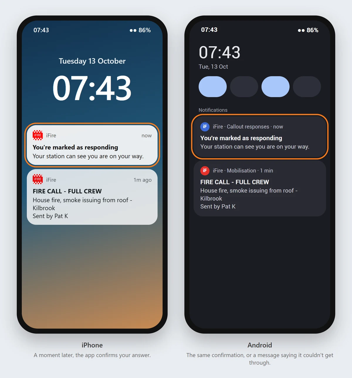 On iPhone and Android, a You're marked as responding notification above the callout.